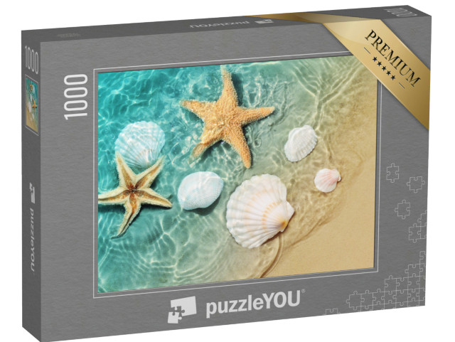 Puzzle 1000 Teile „Seesterne und Muscheln in der sanften Brandung am Strand“