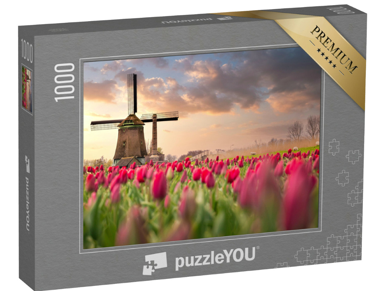 Puzzle 1000 Teile „Tulpenfelder und Windmühlen in den Niederlanden“