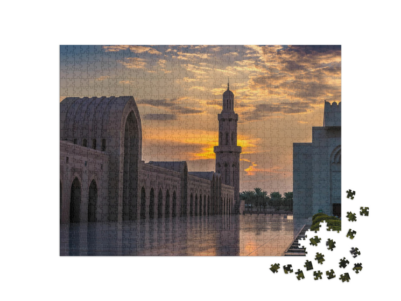 Puzzle 1000 Teile „Sonnenuntergang über der Moschee in Miscat, Oman“