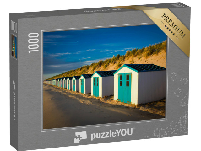Puzzle 1000 Teile „Kleine Hütten entlang der Dünen in Texel, Niederlande, Europa“