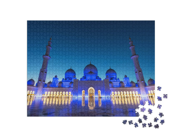 Puzzle 1000 Teile „Die Große Scheich-Zayed-Moschee in Abu Dhabi bei Nacht“