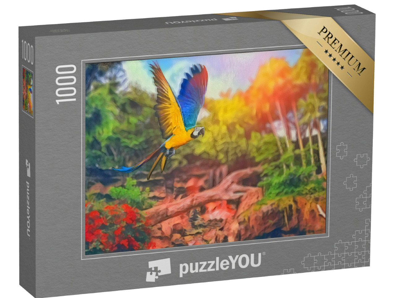 Puzzle 1000 Teile „im Kunst-Stil von Franz Marc - Ara-Papagei im tropischen Regenwald - Puzzle-Kollektion Künstler & Gemälde“