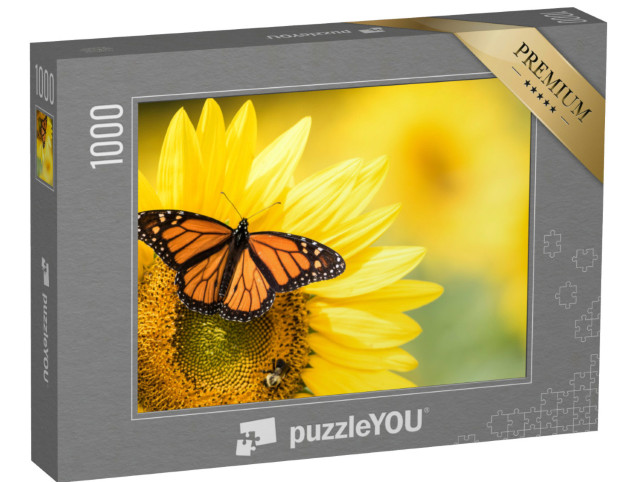 Puzzle 1000 Teile „Monarchfalter, Danaus Plexippus, auf einer Sonnenblume“