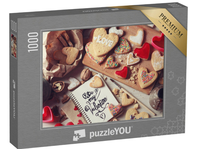 Puzzle 1000 Teile „Backen von selbstgemachten Keksen zum Valentinstag“