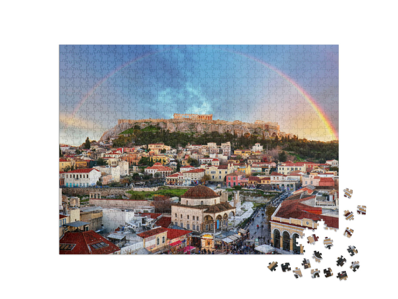 Puzzle 1000 Teile „Regenbogen über der Akropolis, Athen“
