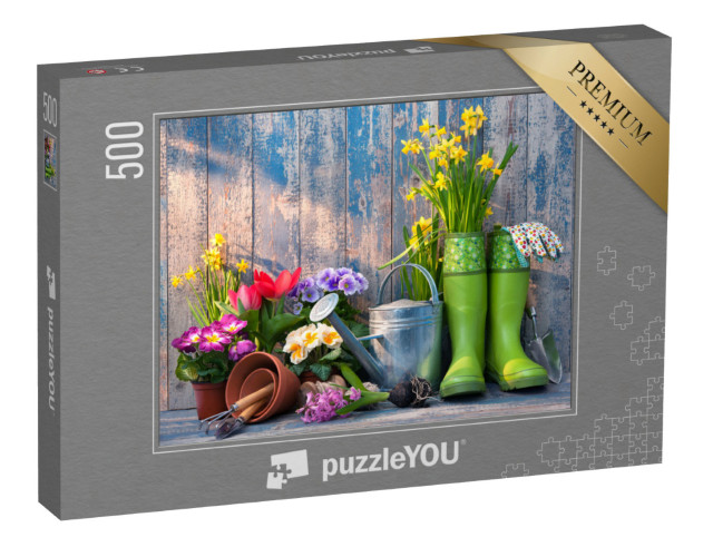 Puzzle 500 Teile „Gartengeräte und Blumen auf der Terrasse“