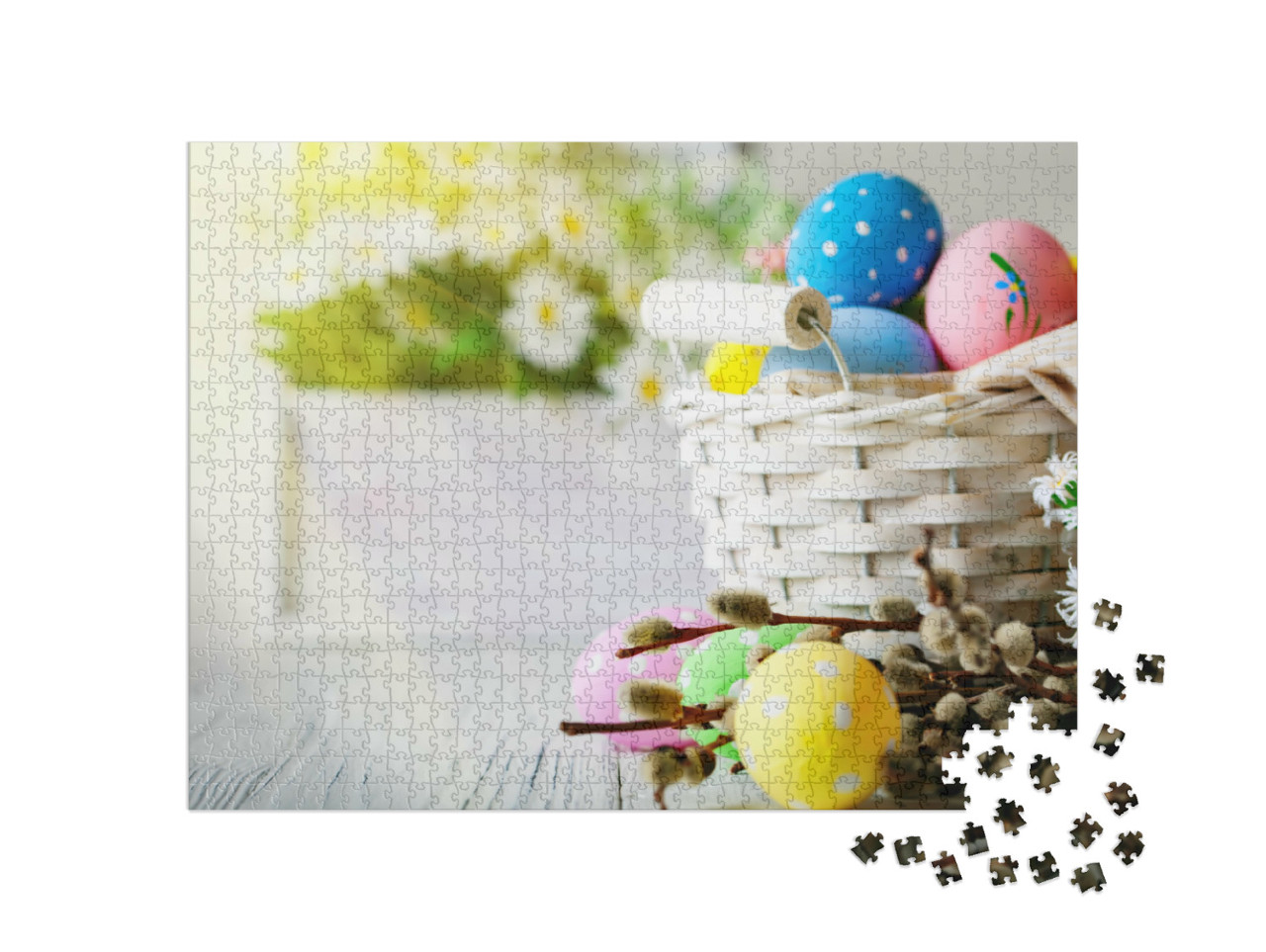 Puzzle 1000 Teile „Frohe Ostern! Wunderschöne Ostereier im Korb“