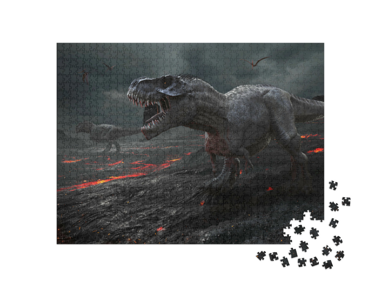 Puzzle 1000 Teile „Saurier mit Lava-Landschaft“