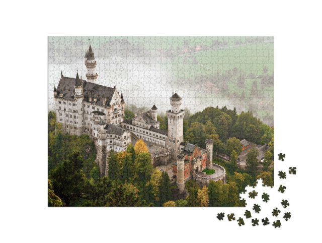 Puzzle 1000 Teile „Schloss Neuschwanstein im Nebel, Bayern“
