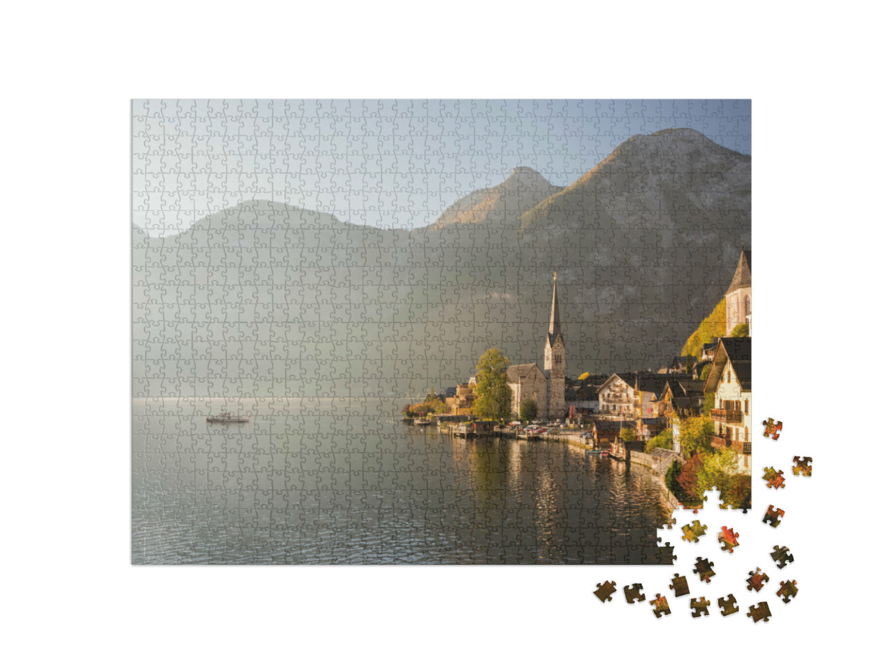 Puzzle 1000 Teile „Malerischer Morgenblick auf den Bergort Hallstatt, Österreich“