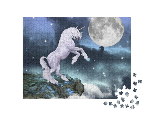 Puzzle 1000 Teile „Einhorn über einem Felsen“