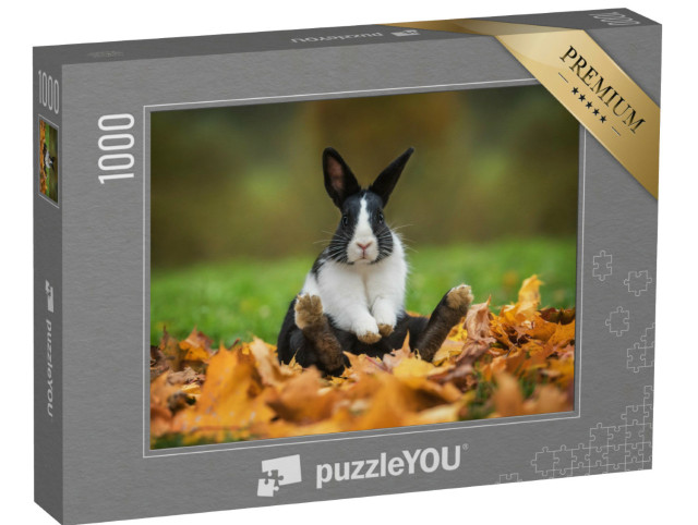 Puzzle 1000 Teile „Kleines lustiges Kaninchen sitzt im Herbstlaub“