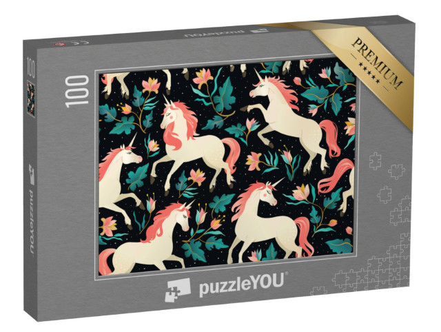Puzzle 100 Teile „Einhörner im Feenwald“