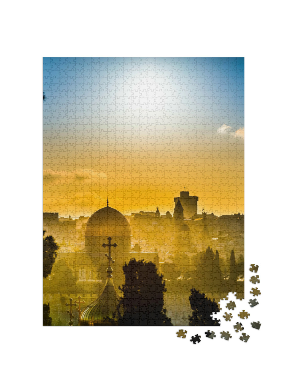 Puzzle 1000 Teile „Dächer von Jerusalem im goldenen Licht des Sonnenuntergangs“
