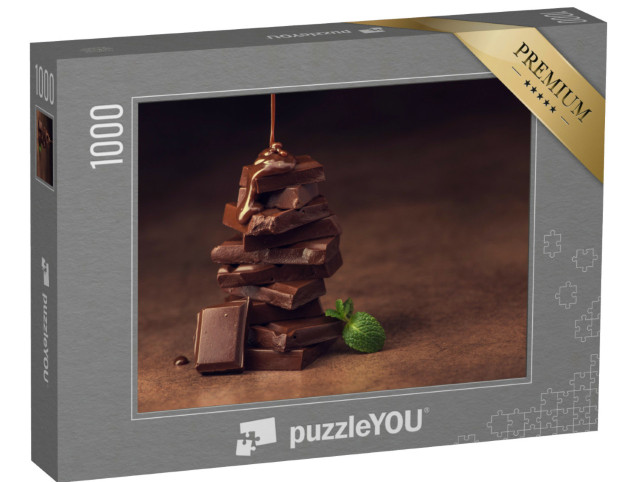 Puzzle 1000 Teile „Geschmolzene Schokolade über Schokostückchen“