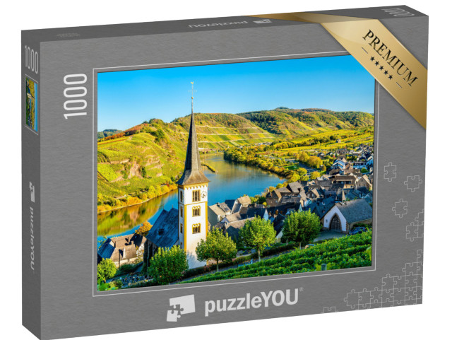 Puzzle 1000 Teile „St. Laurentius Kirche an der Moselschleife, Bremm, Rheinland-Pfalz, Deutschland“