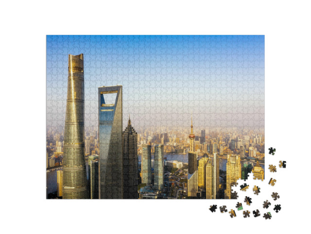 Puzzle 1000 Teile „Pudong mit Huangpu-Fluss, Shanghai, China“