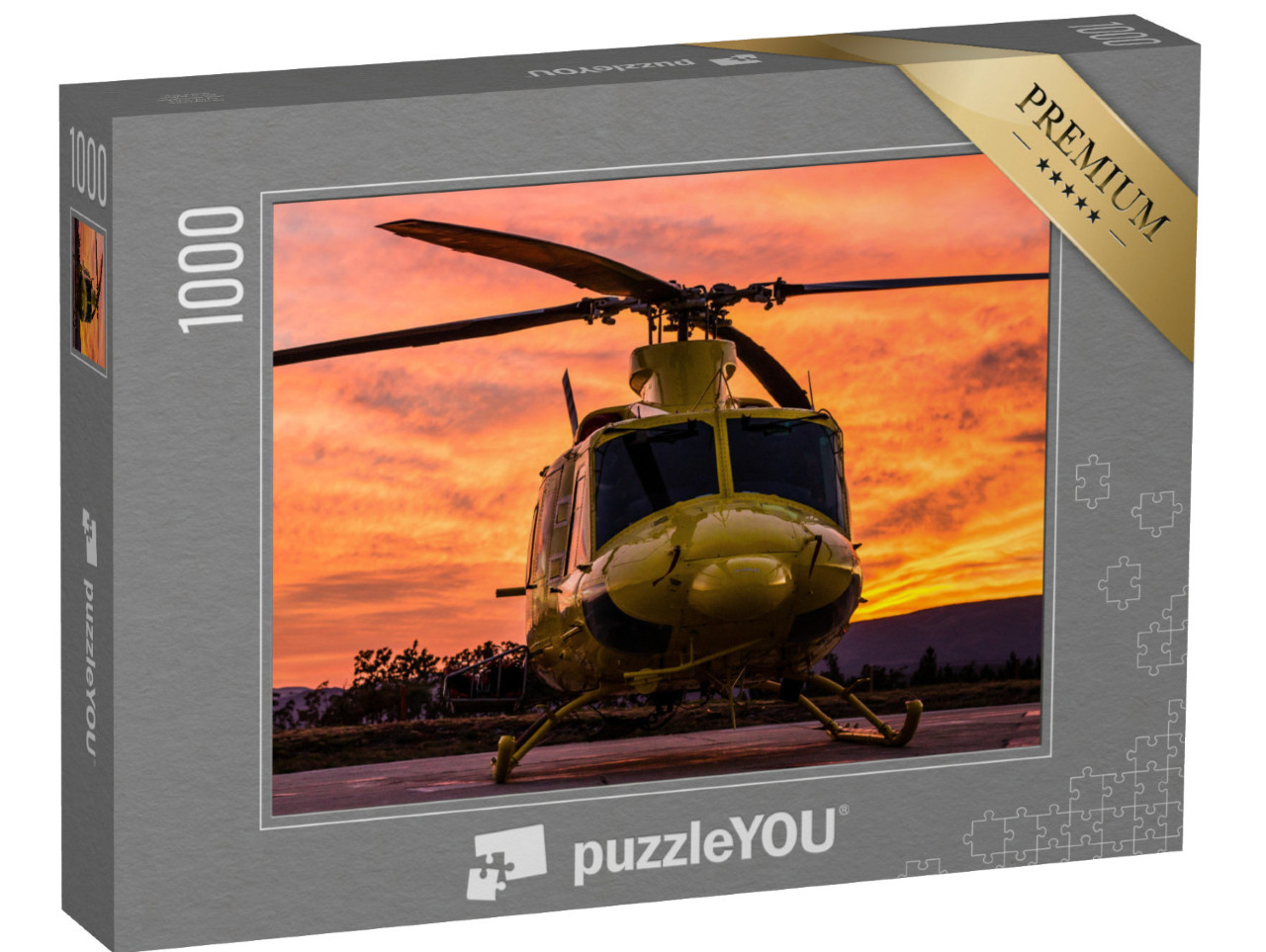 Puzzle 1000 Teile „Hubschrauber im spektakulären Sonnenuntergang“