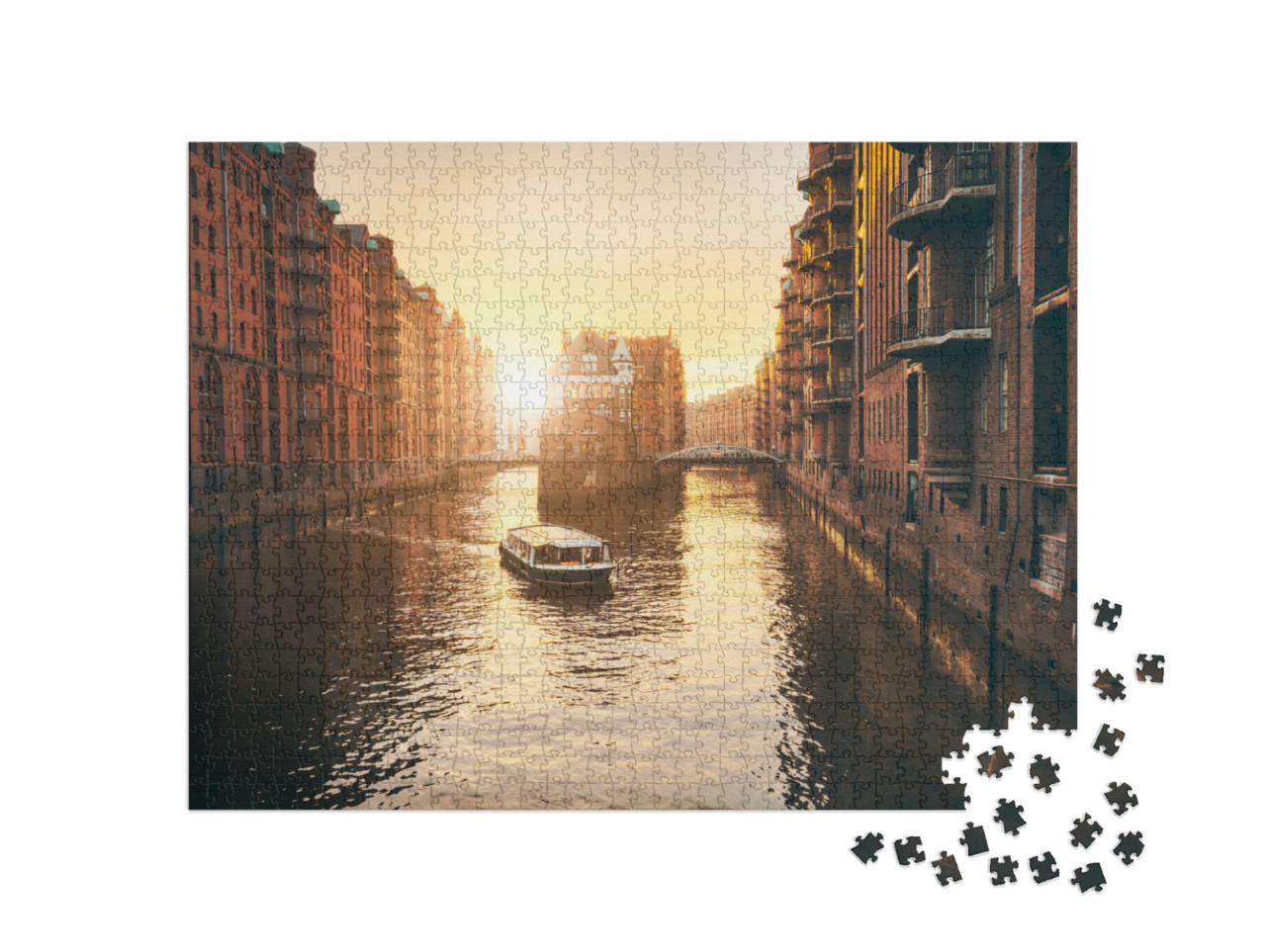 Puzzle 1000 Teile „Sonnenuntergang über der Hamburger Speicherstadt“