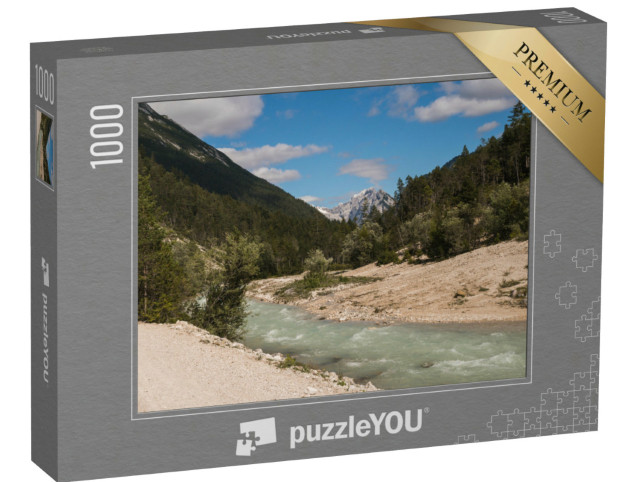 Puzzle 1000 Teile „Blick auf die Isar in der Nähe des Dorfes Scharnitz, österreichische Alpen“
