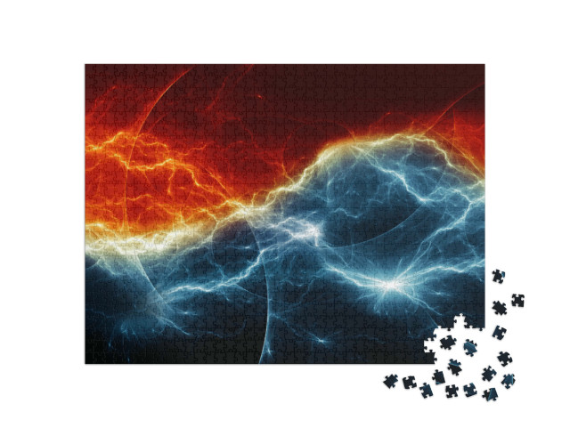 Puzzle 1000 Teile „Feuer und Eis abstrakte fraktale Blitze“
