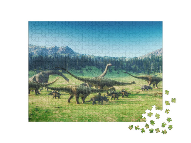 Puzzle 1000 Teile „Dinosaurier auf dem Tal “