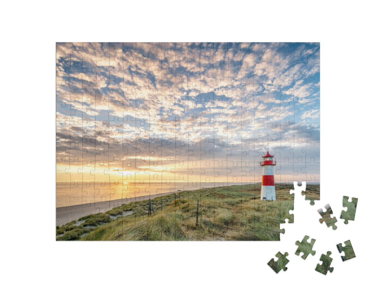 Puzzle 200 Teile „Roter Leuchtturm auf der Insel Sylt, Nordfriesland, Schleswig-Holstein, Deutschland“