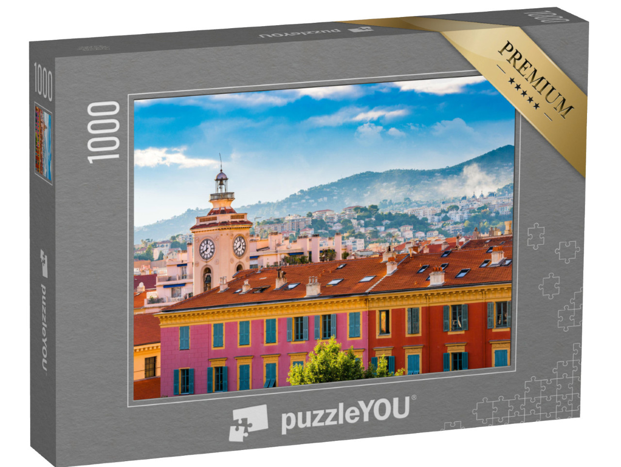 Puzzle 1000 Teile „Uhrenturm in Port Lympia, Altstadt von Nizza, Frankreich“