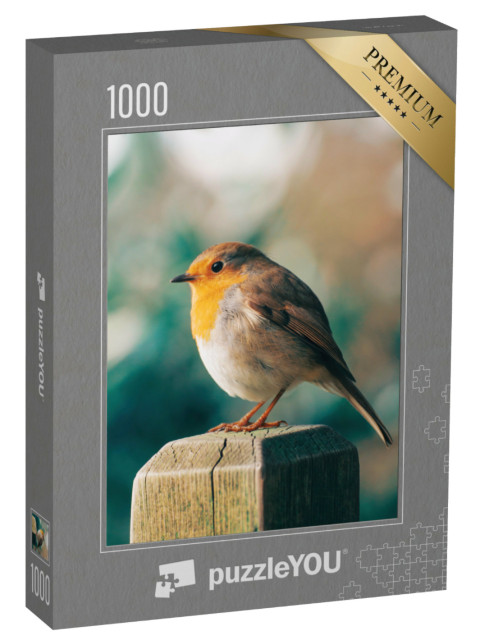 Puzzle 1000 Teile „Ein Rotkehlchen auf einem Zaunpfahl“
