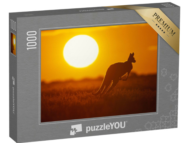 Puzzle 1000 Teile „Känguru im glühenden australischen Sonnenuntergang“