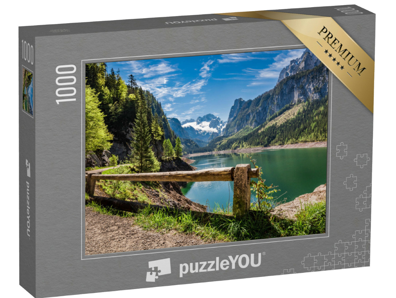 Puzzle 1000 Teile „Strahlend blauer Himmel am Gosausee in Gosau, Alpen, Österreich“
