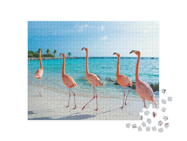 Puzzle 1000 Teile „Rosa Flamingo, Insel Aruba“