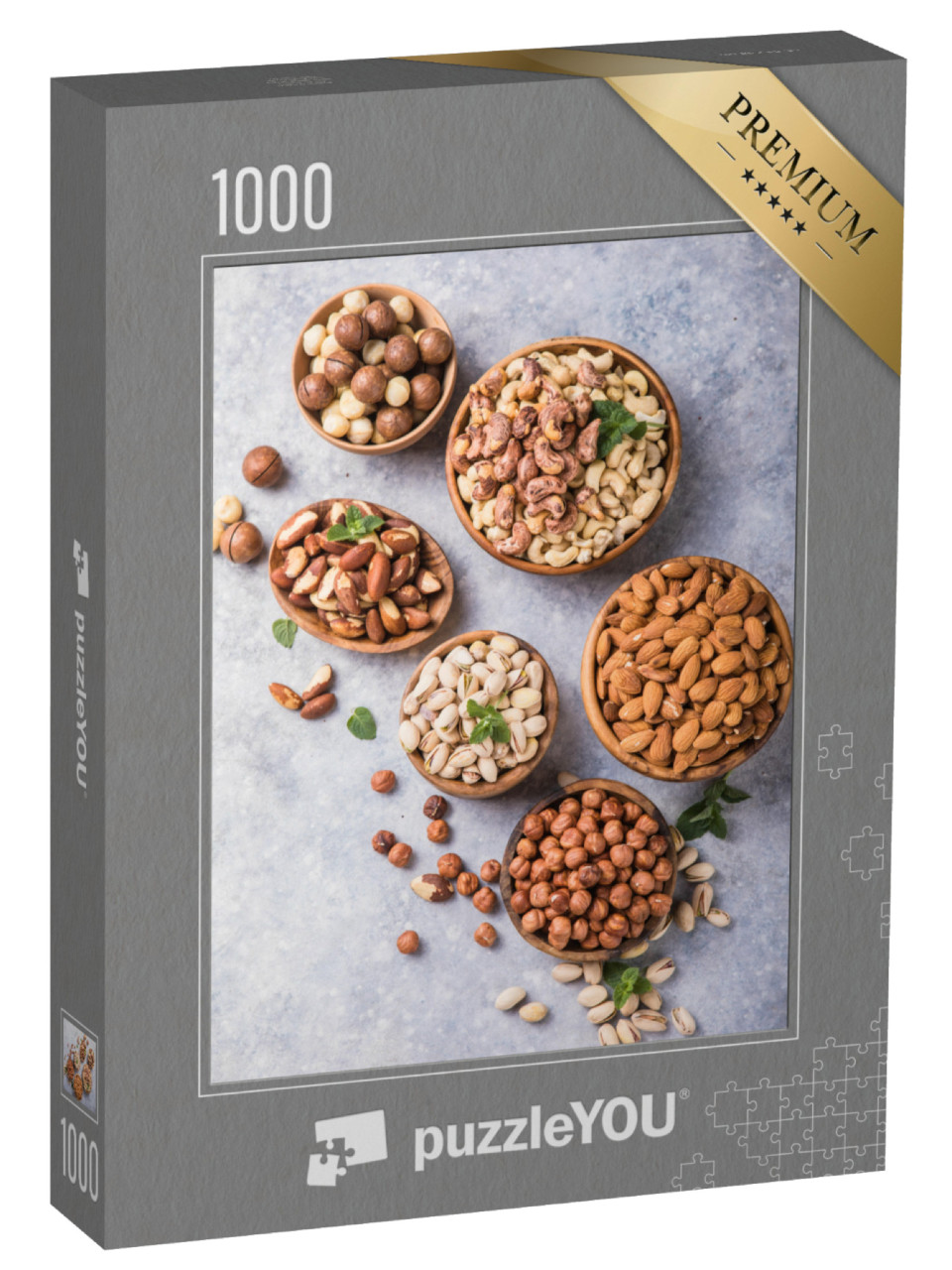 Puzzle 1000 Teile „Sortiment von Nüssen in hölzernen Schalen“