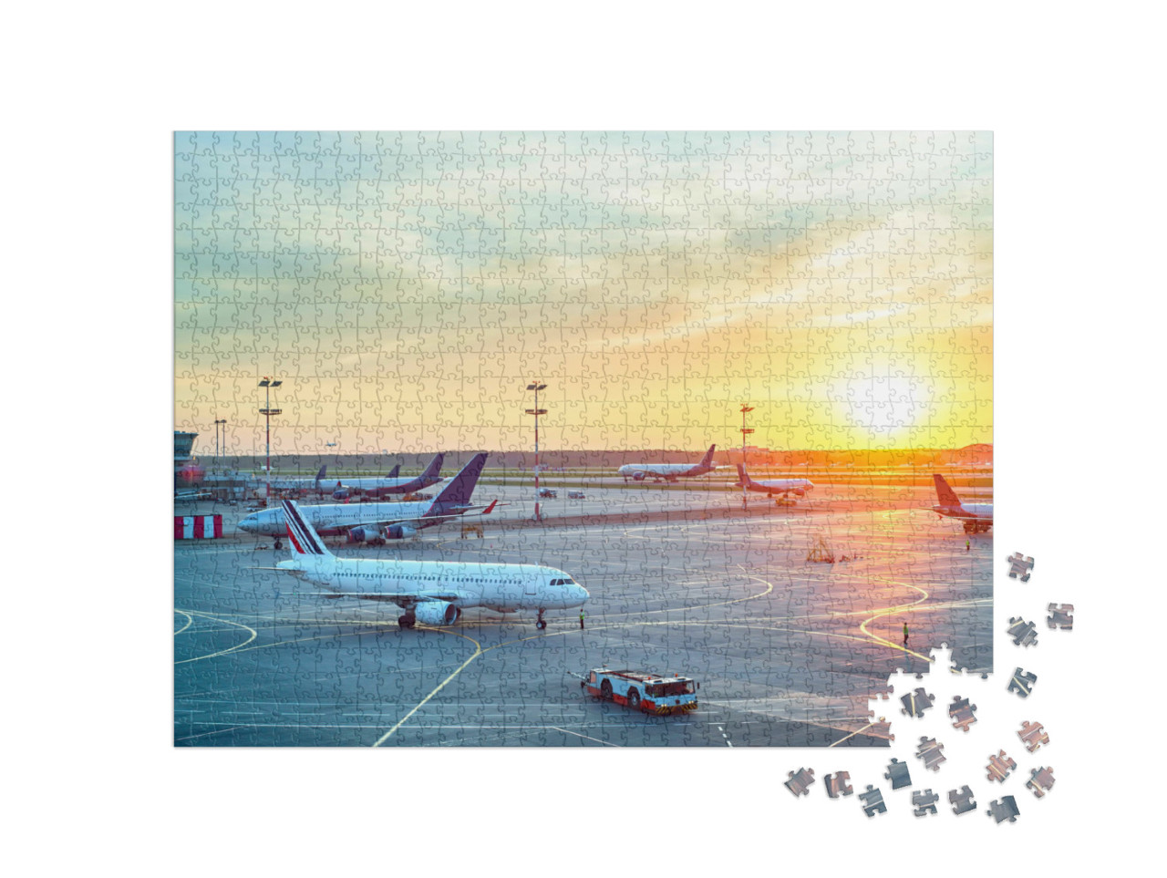 Puzzle 1000 Teile „Flughafen in schönem Sonnenuntergang“