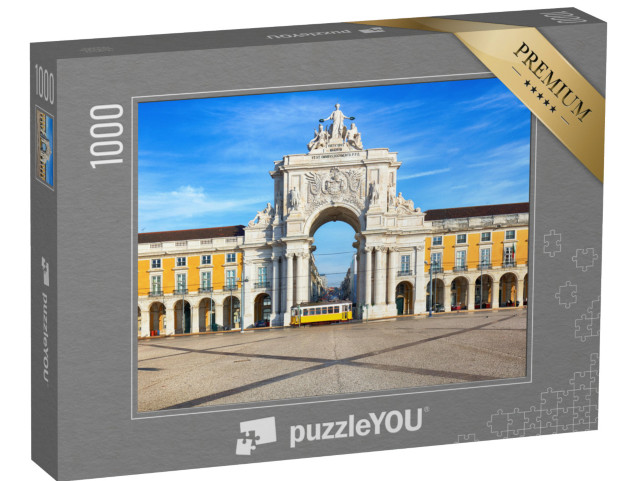 Puzzle 1000 Teile „Praca do Comercio mit gelber Straßenbahn, Lissabon, Portugal“