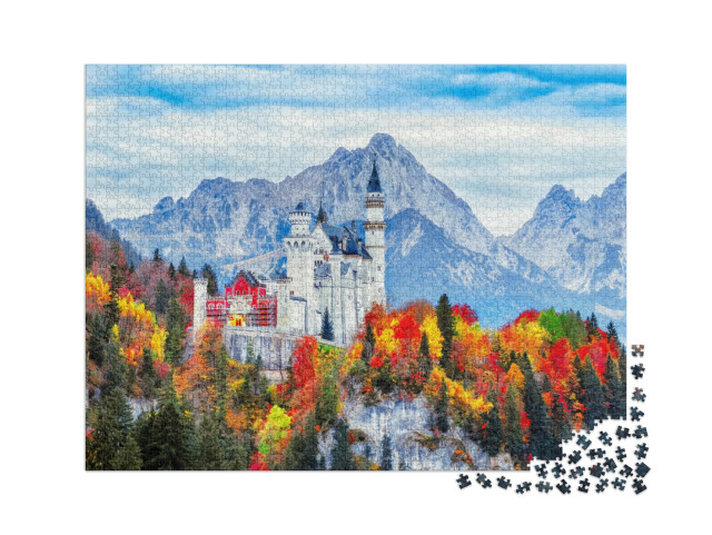 Puzzle 2000 Teile „Schloss Neuschwanstein: ein Wahrzeichen von Bayern im Herbst, Deutschland“