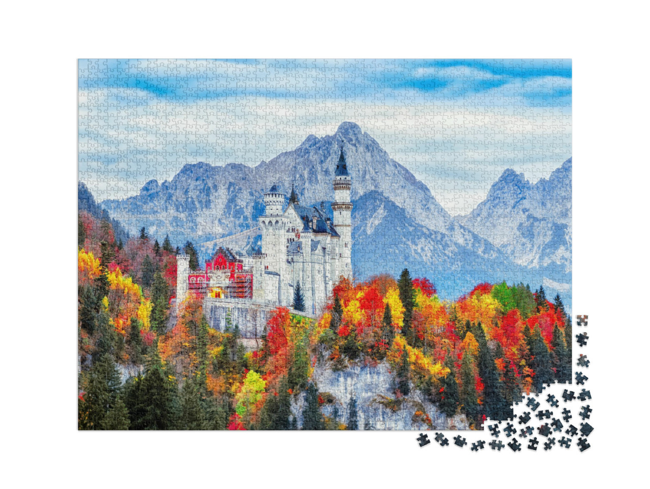 Puzzle 2000 Teile „Schloss Neuschwanstein: ein Wahrzeichen von Bayern im Herbst, Deutschland“