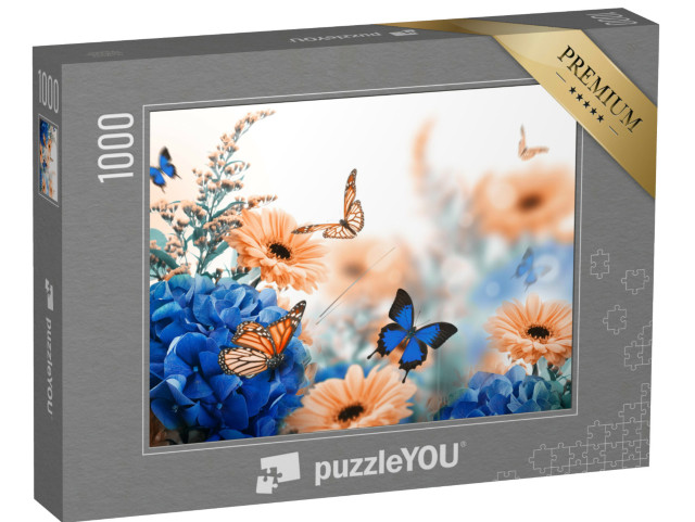 Puzzle 1000 Teile „Hortensien und Gänseblümchen“