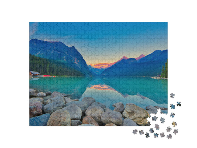 Puzzle 1000 Teile „Panoramablick auf den weltberühmten Lake Louise bis zum Victoria Gletscher“