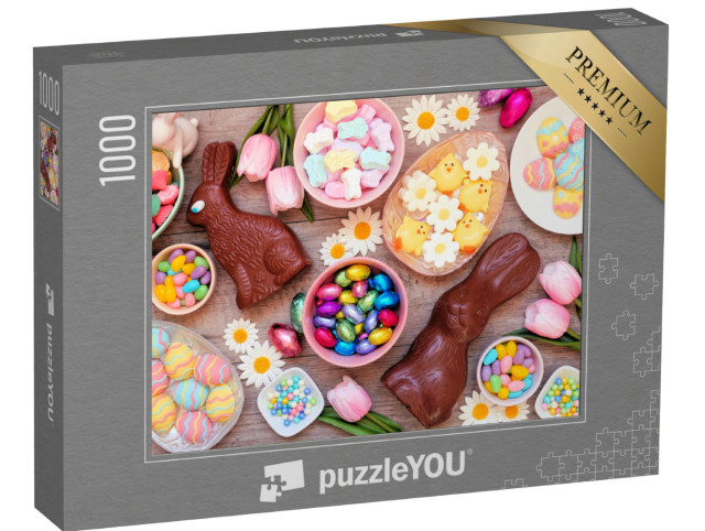 Puzzle 1000 Teile „Bunter Ostertisch mit Schokoladenhasen“