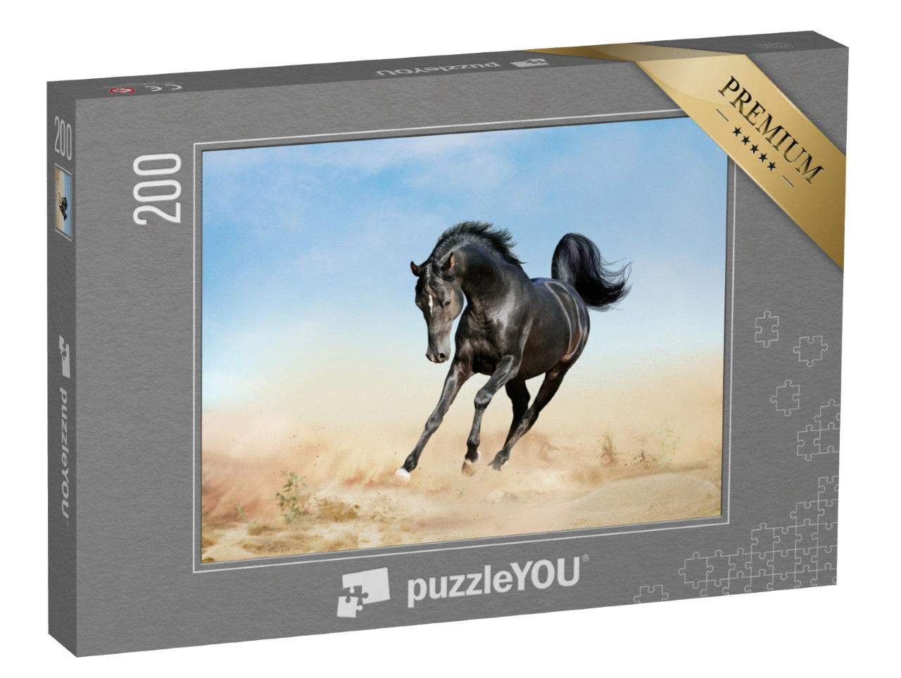 Puzzle 200 Teile „akhal-teke Pferd läuft durch eine Wüste“
