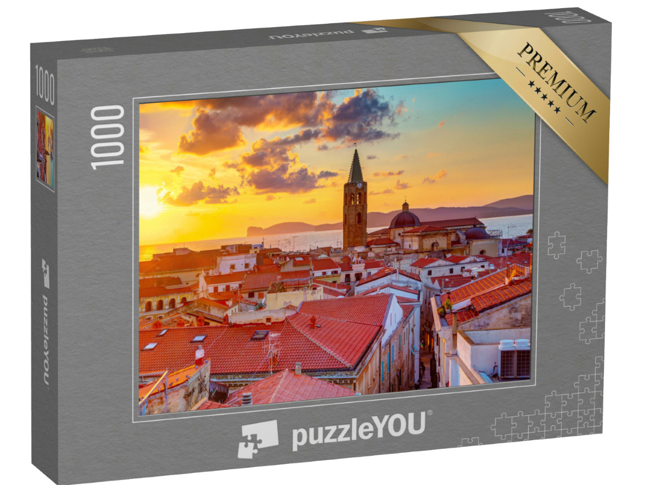 Puzzle 1000 Teile „Ein Sonnenuntergang über Alghero Stadt, Sardinien“
