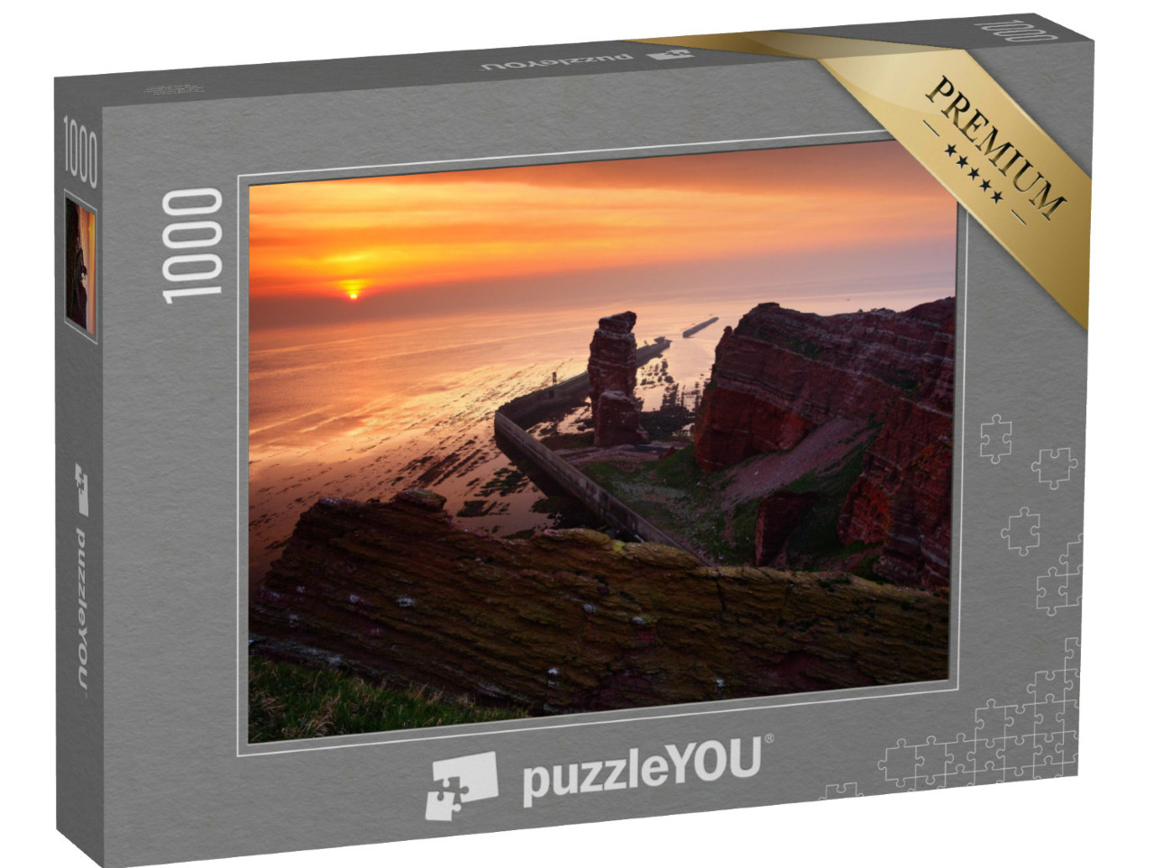 Puzzle 1000 Teile „Sonnenuntergang an der felsigen Küste von Helgoland, Deutschland“