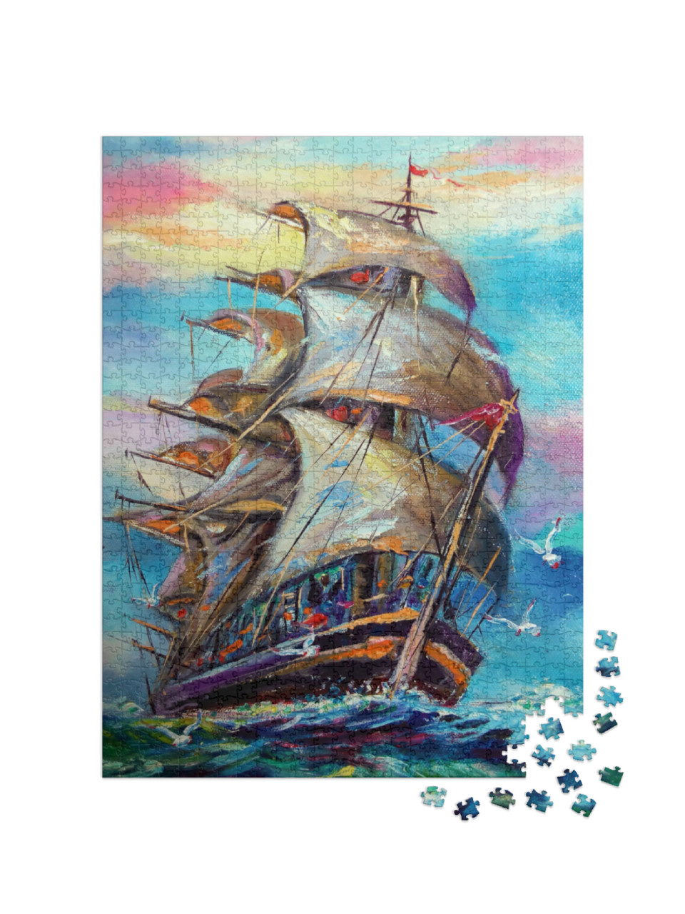 Puzzle 1000 Teile „Ölgemälde: Segelschiff hart am Wind“