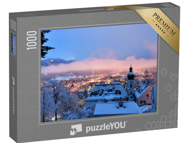 Puzzle 1000 Teile „Verschneite Winternacht Garmisch-Partenkirchen“