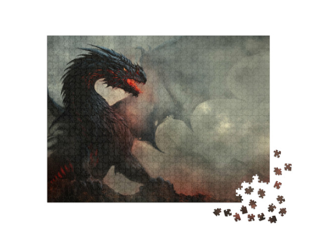 Puzzle 1000 Teile „Drache mit schwarzen Flügeln“