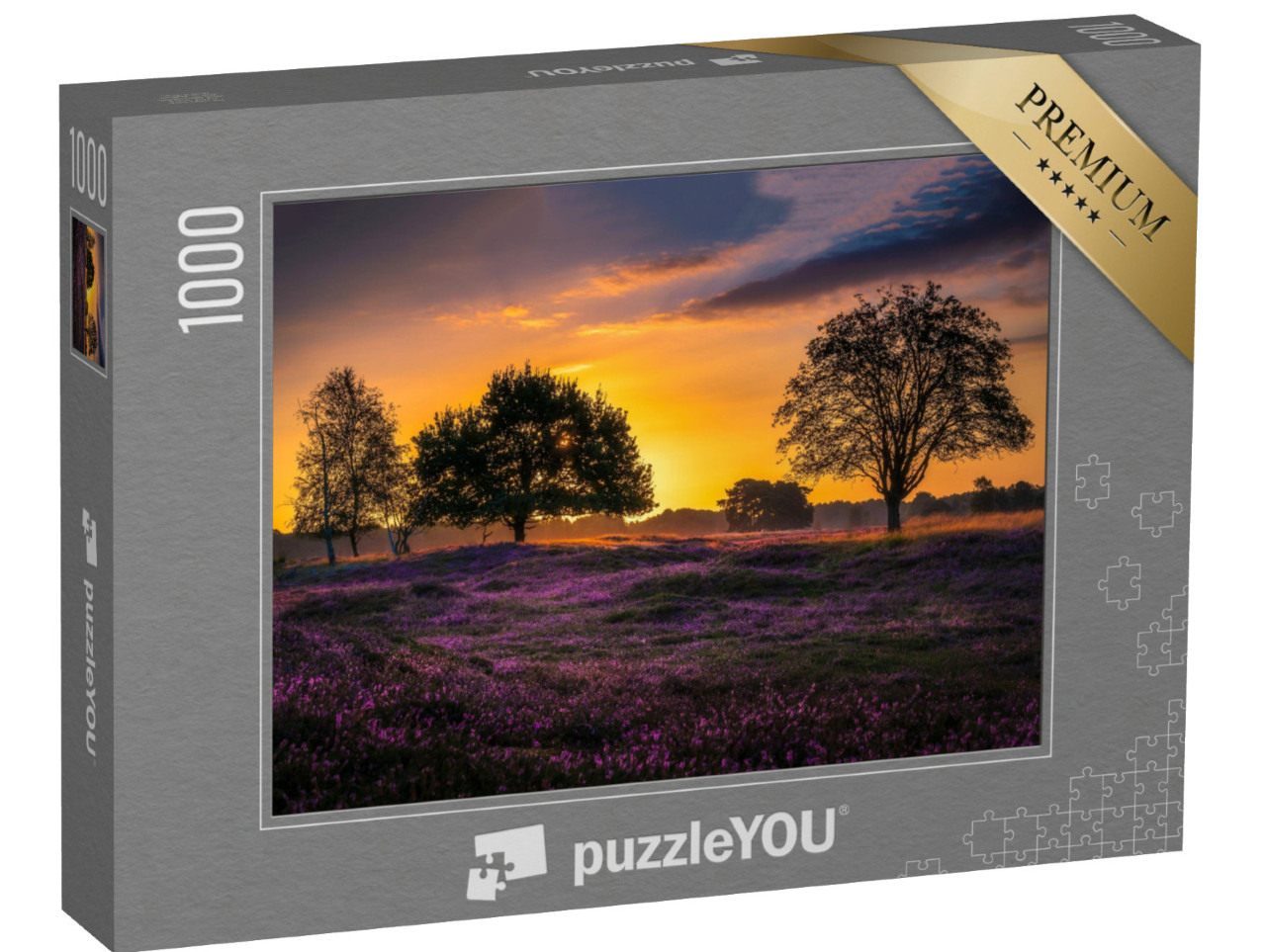 Puzzle 1000 Teile „Sonnenuntergang über der Blumenwiese“