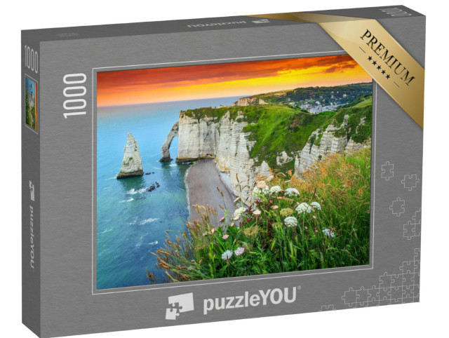 Puzzle 1000 Teile „Wunderschöne Klippen von Etretat mit wunderschöner berühmter Küste und wunderschönem Sonnenuntergang“