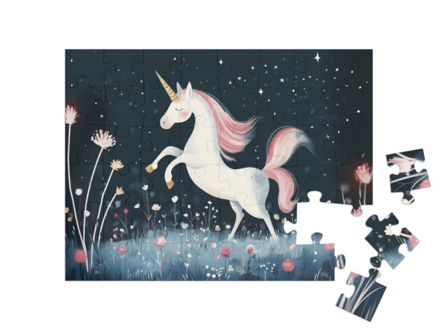 Puzzle 48 Teile „Einhorn im Mondschein“