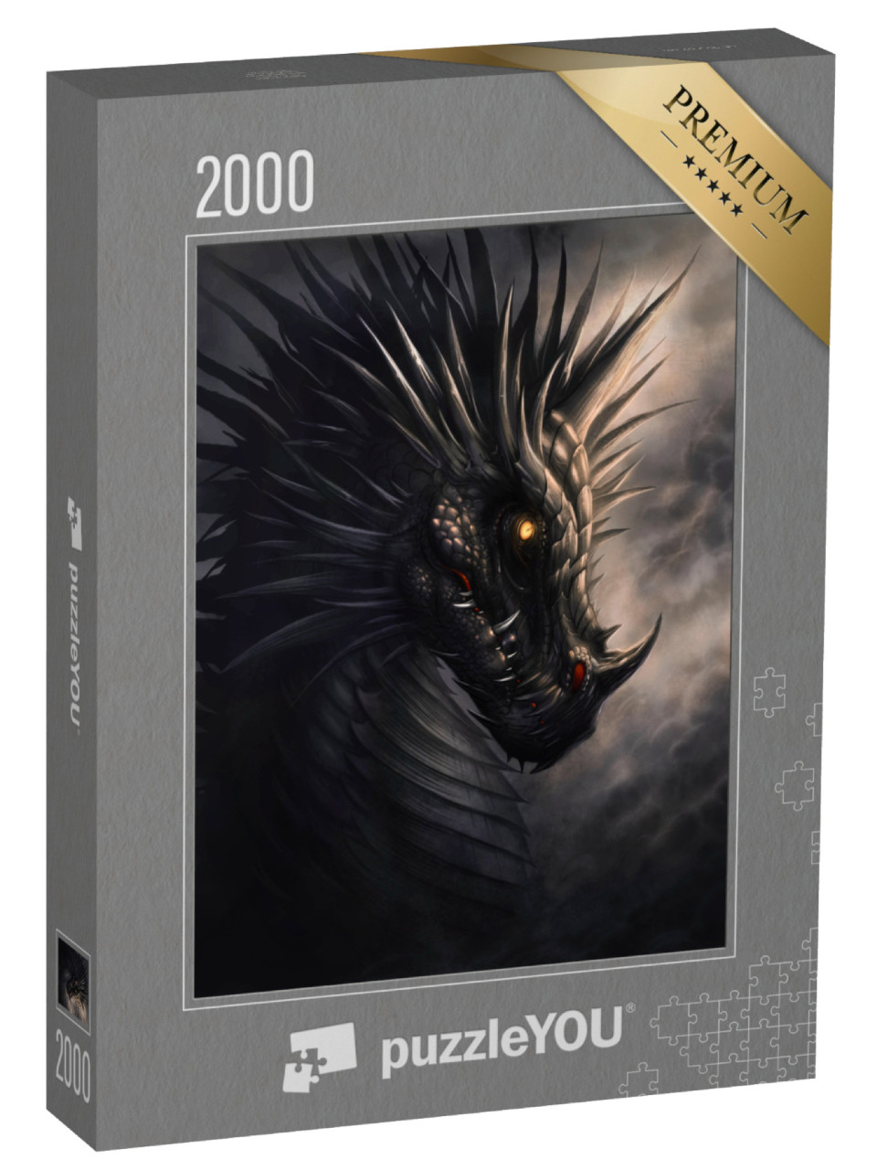 Puzzle 2000 Teile „Digitales Gemälde eines schwarzen Drachenkopfes“